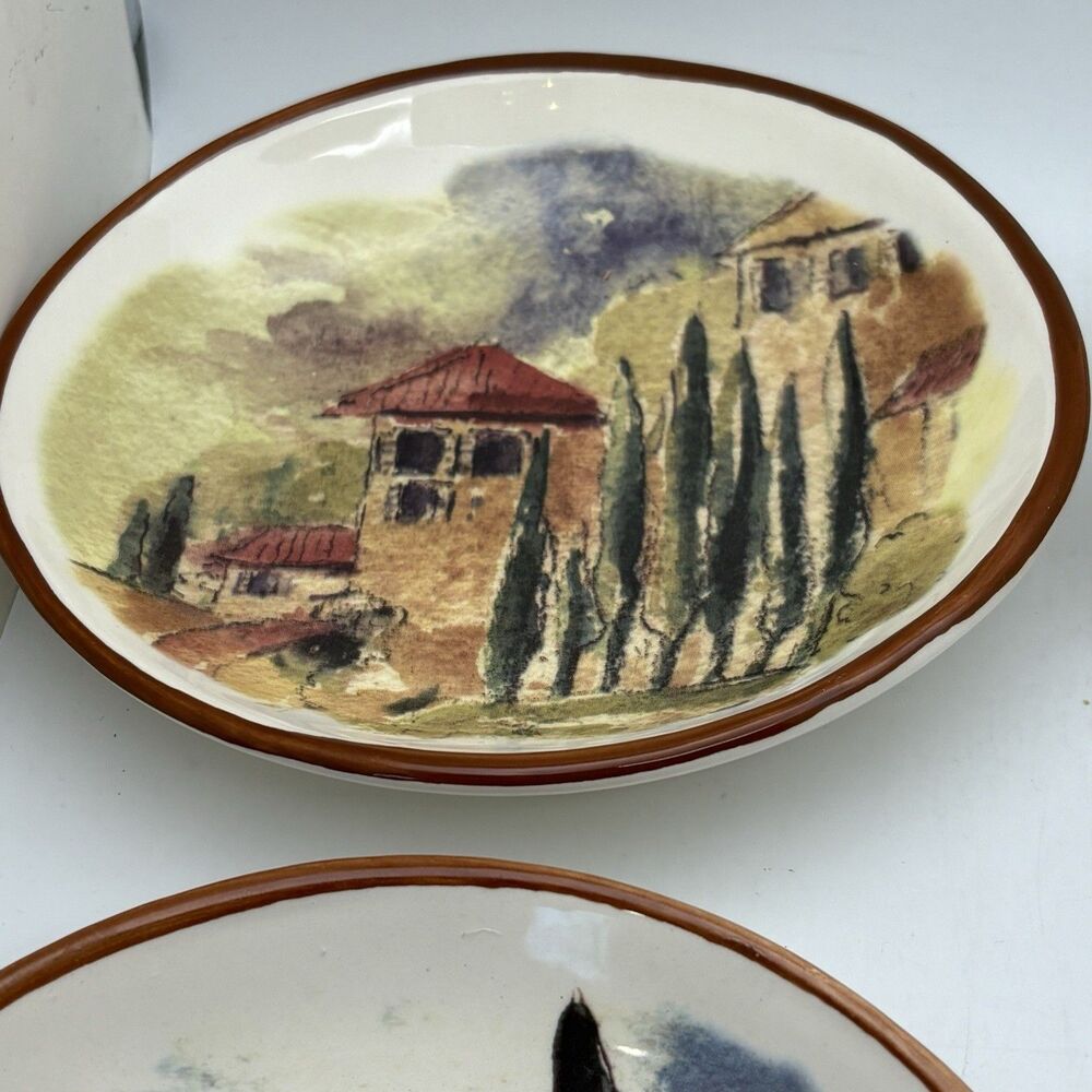 Vintage Williams Sonoma Tuscan Landscape 5.5” Oval Dipping Bowls Portugal Set 4 - Picture 5 of 6